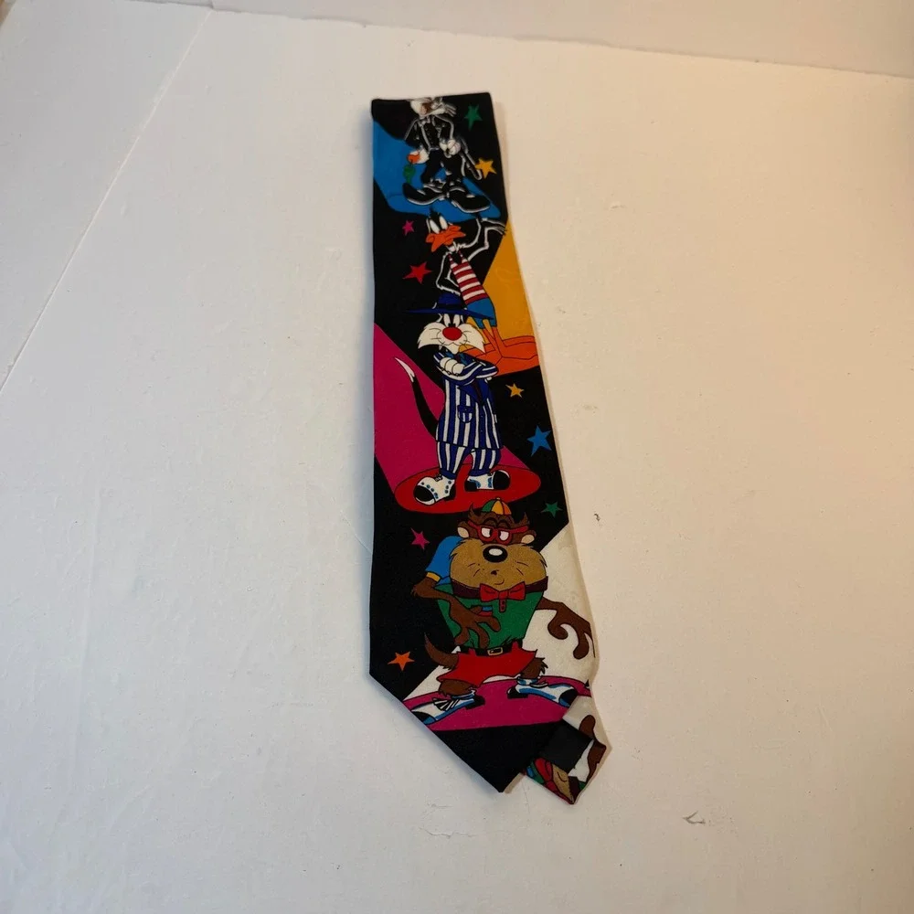 Vintage 1993 Looney Tunes Mania Character Print Necktie Bugs Bunny Taz 90s Tie